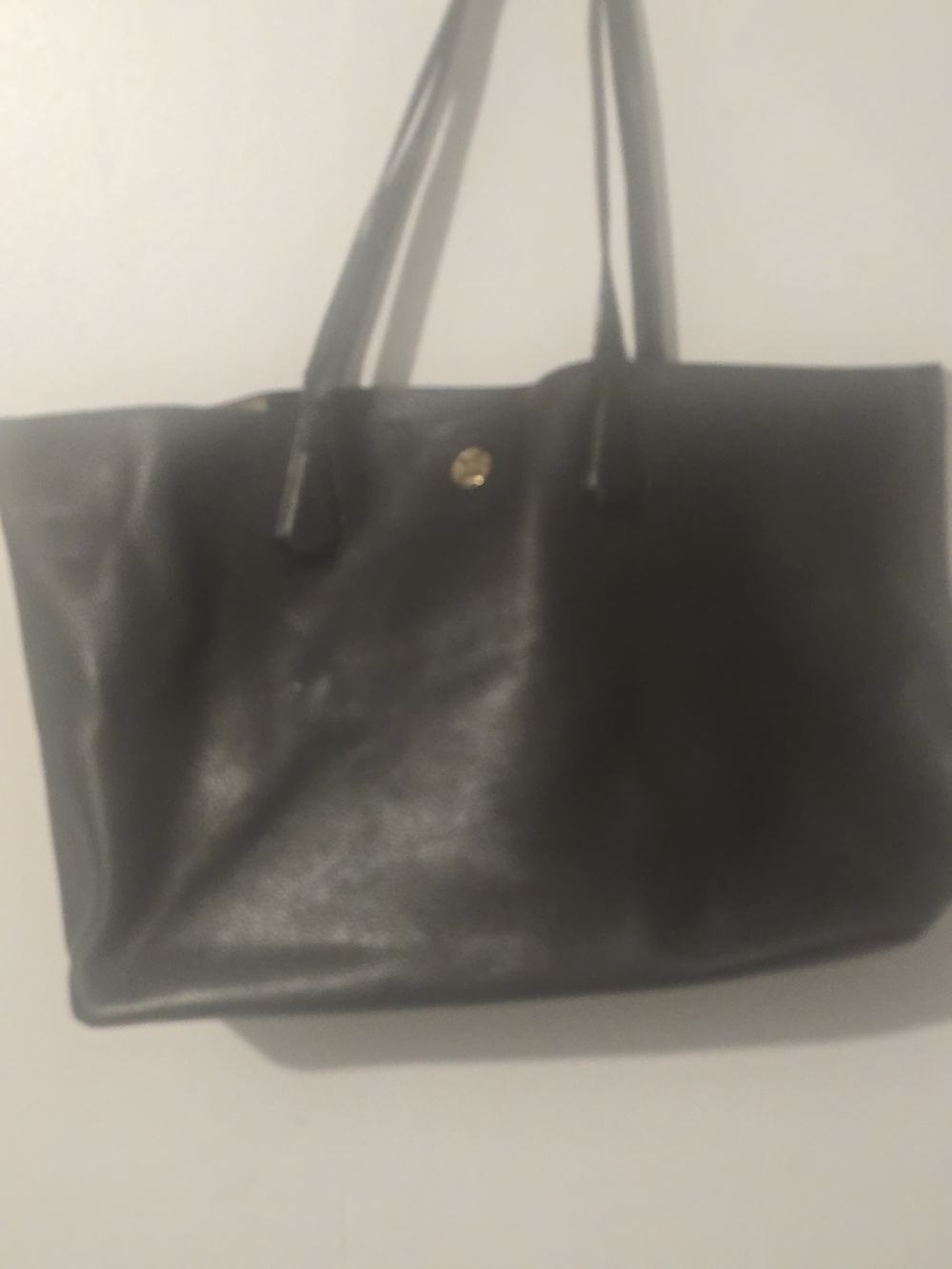 Torey Burch Classic Black Leather Tote Bag with Gold Accent